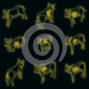 Wildebeest icons set vector neon