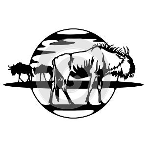 Wildebeest - savanna, Africa Wildlife, Wildlife Stencils - Forest Silhouettes for Cricut, Wildlife clipart, png Cut file photo