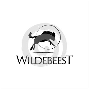 Wildebeest Silhouette Logo Animal Vector Template