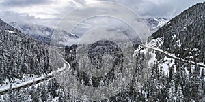 Wilderness Adventure Mountain Highway Snowy Aerial Background