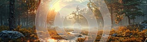Wilderness climber scene created in a 3D digital art style photo