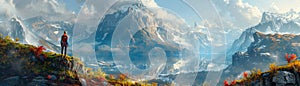 Wilderness climber scene created in a 3D digital art style photo