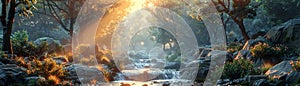 Wilderness climber scene created in a 3D digital art style photo