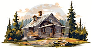 Wilderness House With Tree Vector In Plein-air Realism Style