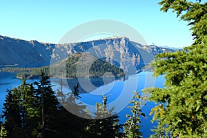 Wilderness lake island mountain crater