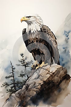 Wilderness Majesty: A Painted Portrait of the Majestic Bald Eagl