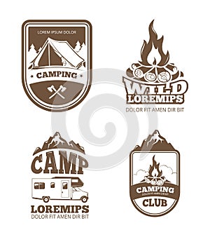 Wilderness and nature exploration vintage vector labels, emblems, logos, badges