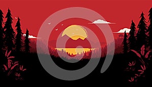 Wilderness in red western movie style vector illustration