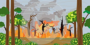 Wildfire burning in natural disaster concept danger poster background