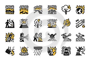 Wildfire,Forest fire Hand drawn Icon set