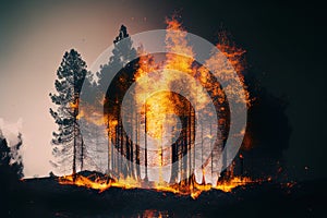 Wildfire in forest. Generative Ai