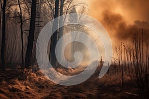 wildfire forest much smoke and fire, dramatic, climate disaster