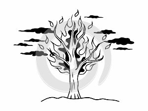 Wildfire-Inspired Burning Tree Silhouette Vector Design