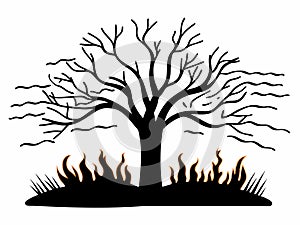 Wildfire-Inspired Burning Tree Silhouette Vector Design
