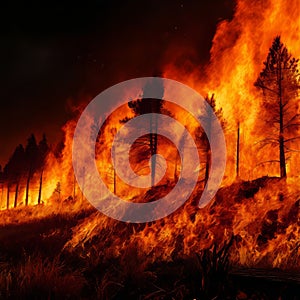 wildfire a large uncontrolled fire that spreads rapidly throug photo