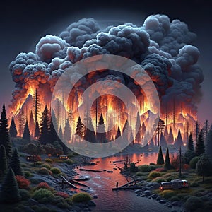 Wildfire An uncontrolled and rapidly spreading fire that consum photo