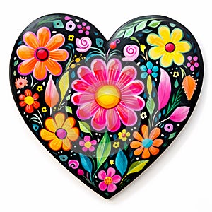 Wildflower floral heart shaped inspired by Mexican folk art