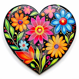 Wildflower floral heart shaped inspired by Mexican folk art