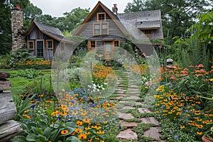 Wildflower Garden and Rustic Charm of Quaint Cottage