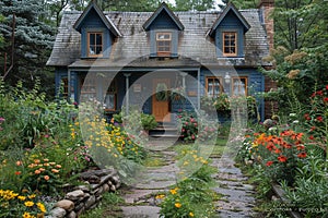 Wildflower Garden and Rustic Charm of Quaint Cottage
