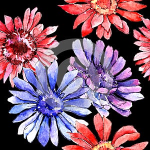 Wildflower gerbera flower pattern in a watercolor style.