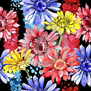 Wildflower gerbera flower pattern in a watercolor style.