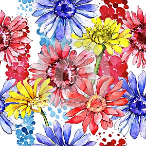 Wildflower gerbera flower pattern in a watercolor style.