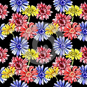 Wildflower gerbera flower pattern in a watercolor style.