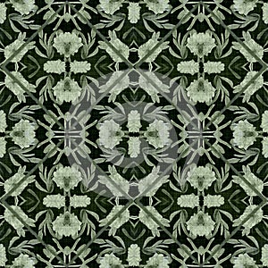 Wildflower green flower damask seamless pattern. Geometric antique floral for vintage decorative wallpaper. Cottagecore