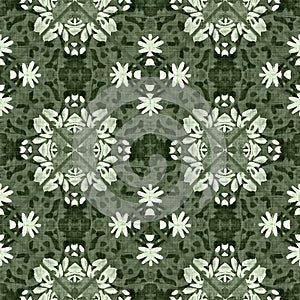 Wildflower green flower damask seamless pattern. Geometric antique floral for vintage decorative wallpaper. Cottagecore