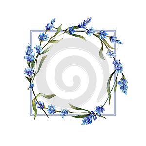 Wildflower lavender flower wreath in a watercolor style.