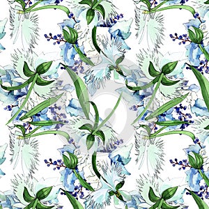 Wildflower orchid flower pattern in a watercolor style.