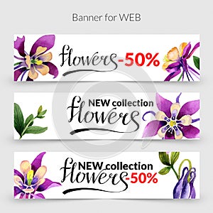 Wildflower orhid promo sale banner template in a watercolor style isolated