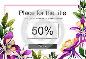 Wildflower orhid promo sale banner template in a watercolor style isolated