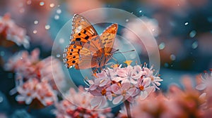 Wildflower Serenity: Macro Pink Blooms & Orange Butterfly - Nature Wallpaper