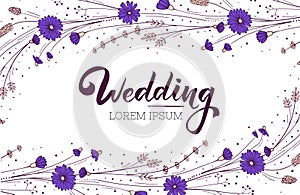 Wildflower wedding invitation layout. Greeting card design template