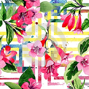 Wildflower weigela flower pattern in a watercolor style.