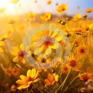 Wildflower - Yellow Happy Faces - Wild Coreopsis lanceolata in Necedah Wildlife Refuge Wisconsin USA