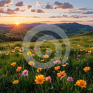 Wildflowers bask in the evening glow.