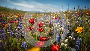 Wildflowers blossom in meadow, vibrant colors abound generated by AI