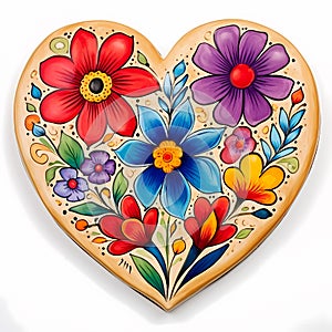 Wildflowers floral heart shaped inspired by Mexican folk art