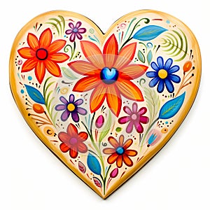 Wildflowers floral heart shaped inspired by Mexican folk art