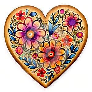Wildflowers floral heart shaped inspired by Mexican folk art