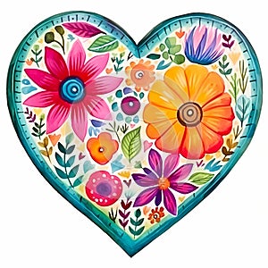 Wildflowers floral heart shaped inspired by Mexican folk art