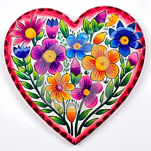 Wildflowers floral heart shaped inspired by Mexican folk art