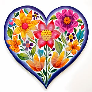 Wildflowers floral heart shaped inspired by Mexican folk art