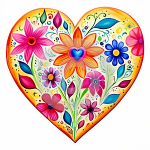 Wildflowers floral heart shaped inspired by Mexican folk art