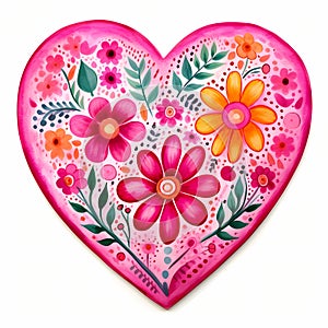 Wildflowers floral heart shaped inspired by Mexican folk art