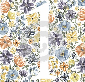 Wildflowers Numbers, Floral clipart, Watercolor Meadow Flowers One Number, Herbs Clip art, Lettering, Floral illustration, Wedding