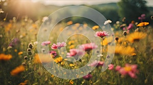 Wildflowers on a summer meadow. Unfocused abstract floral background photo